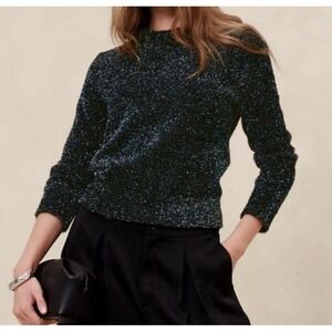 Banana Republic Black Gold Speckled Metallic Crewneck Sweater Pullover - Size‎ S